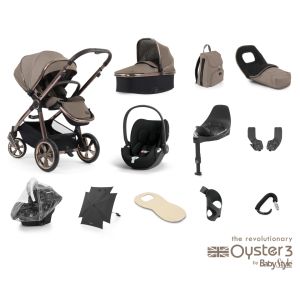 Mink -  Babystyle Oyster 3 Ultimate Bundle with Cloud T i-Size showing the included items