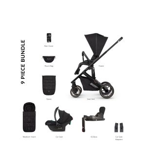 Venicci Empire 3 in 1 Travel System showing all the included items Ultra Black