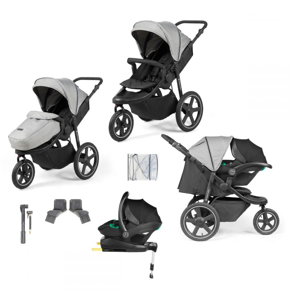Space Grey - Venus Max Jogger i-Size Travel System showing the included items