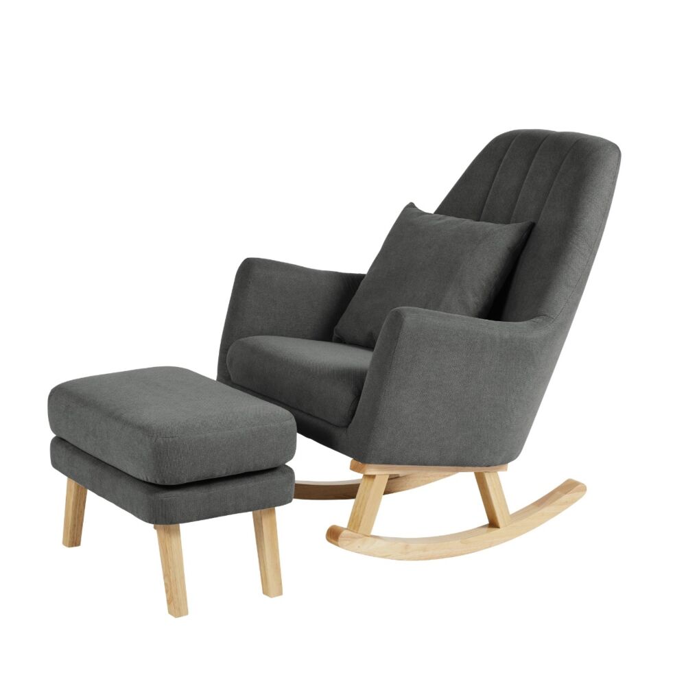 Charcoal Grey - Eden Deluxe Rocking Chair and Stool shown at an angle