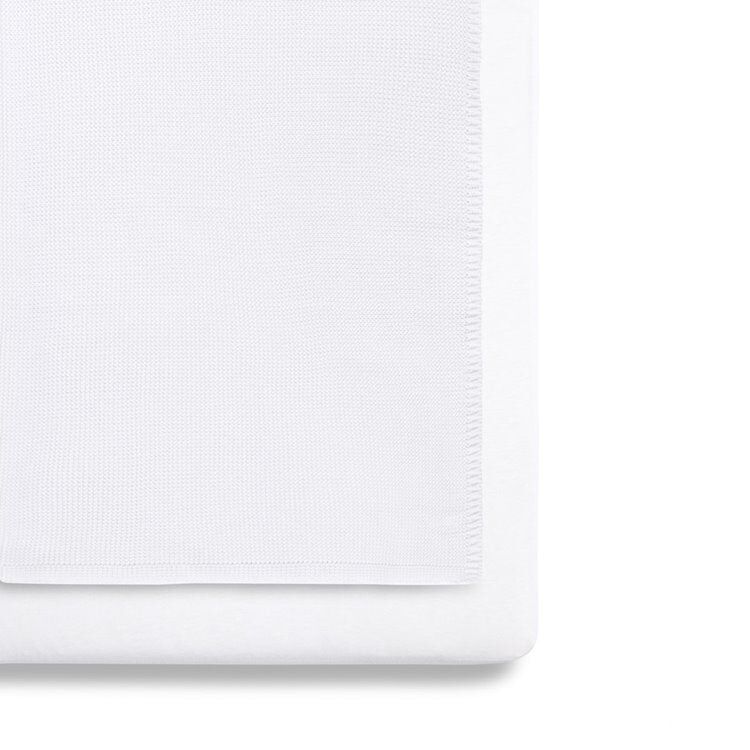 Snuz 3 Piece Bedding Set - White showing a sheet and blanket