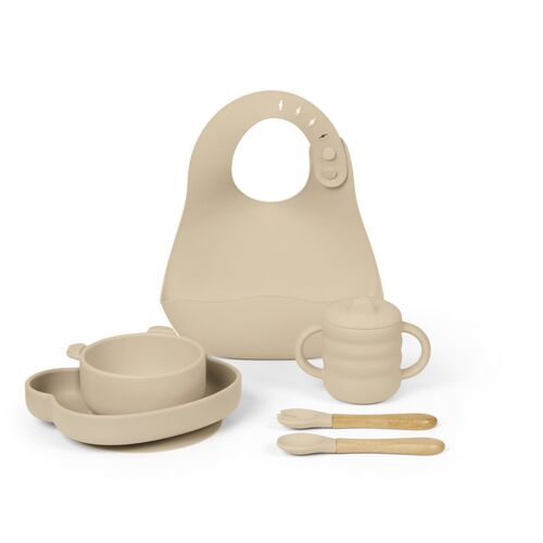 Ickle bubba 6 PIECE SILICONE FEEDING SET - Beige Bear