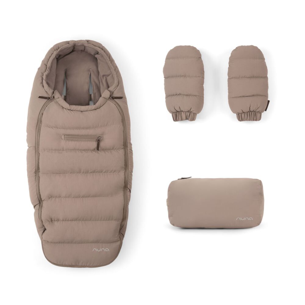 Nuna Winter Set in Cedar, Footmuff, Hand Mitts and storage bag.