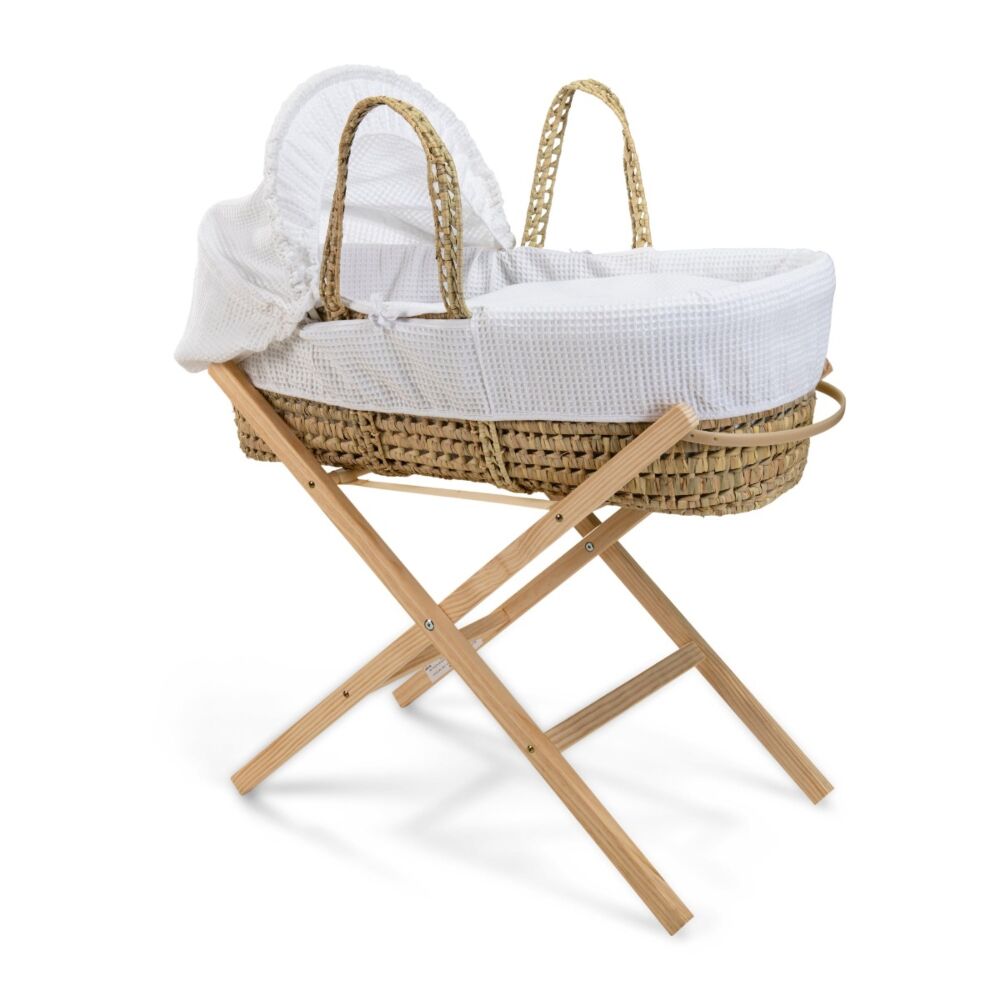 Clair de Lune Waffle Palm Moses Basket with hood