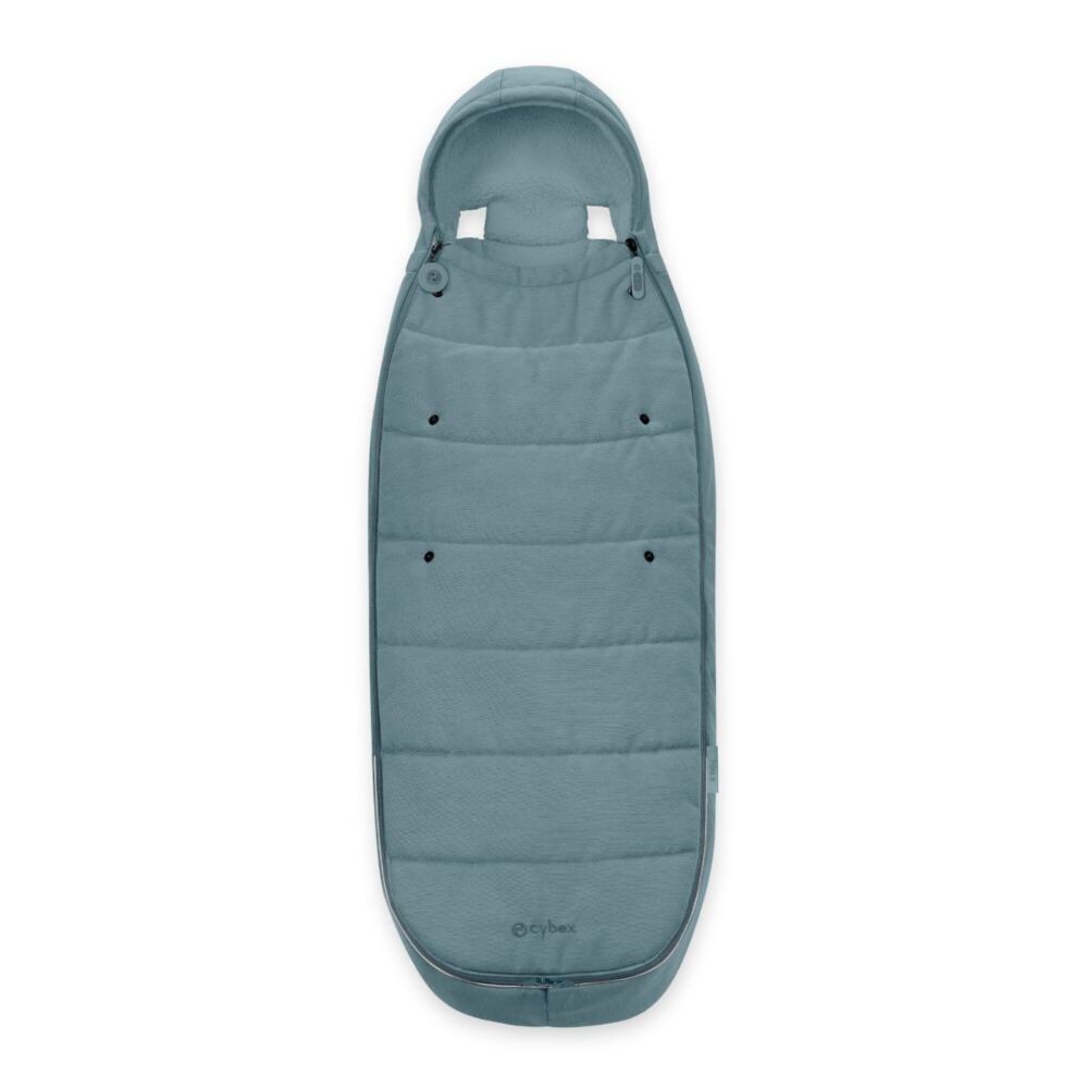 Cybex gold footmuff shown in Stormy blue 