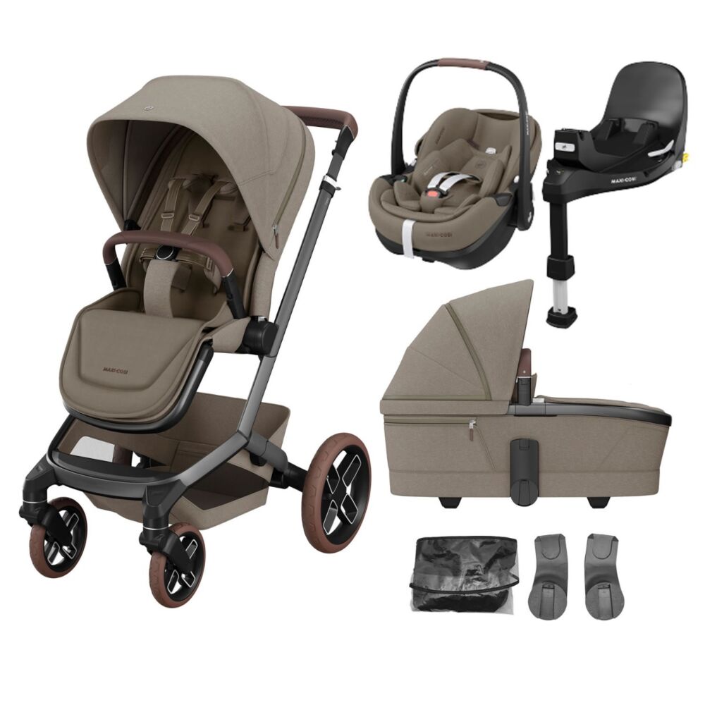 Maxi Cosi FAME Twillic Truffle (Brown wheels) - twillic truffle pebble 360 pro and familyfix 360 pro base. Complete travel system bundle.