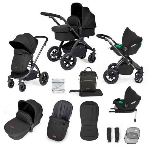 Ickle bubba Stomp Luxe - Black midnight black with Cirrus car seat and base
