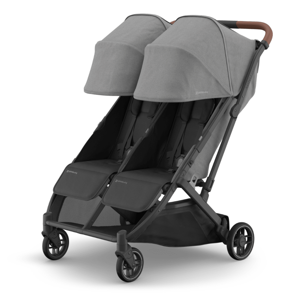 Uppababy Minu Duo - Greyson (Carbon/Saddle Leather) shown at an angle