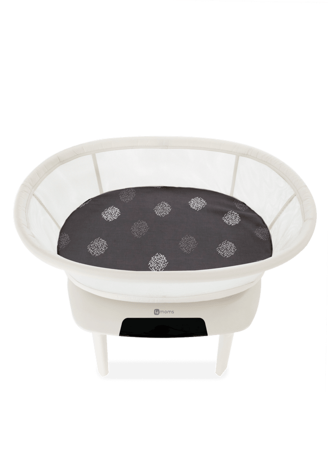 4moms mamaRoo Sleep Sheet Grey/Crosshatch shown in the crib