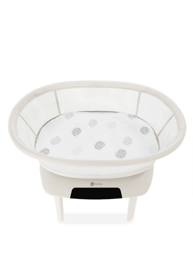 4moms mamaRoo Sleep Sheet White/Crosshatch shown in the crib
