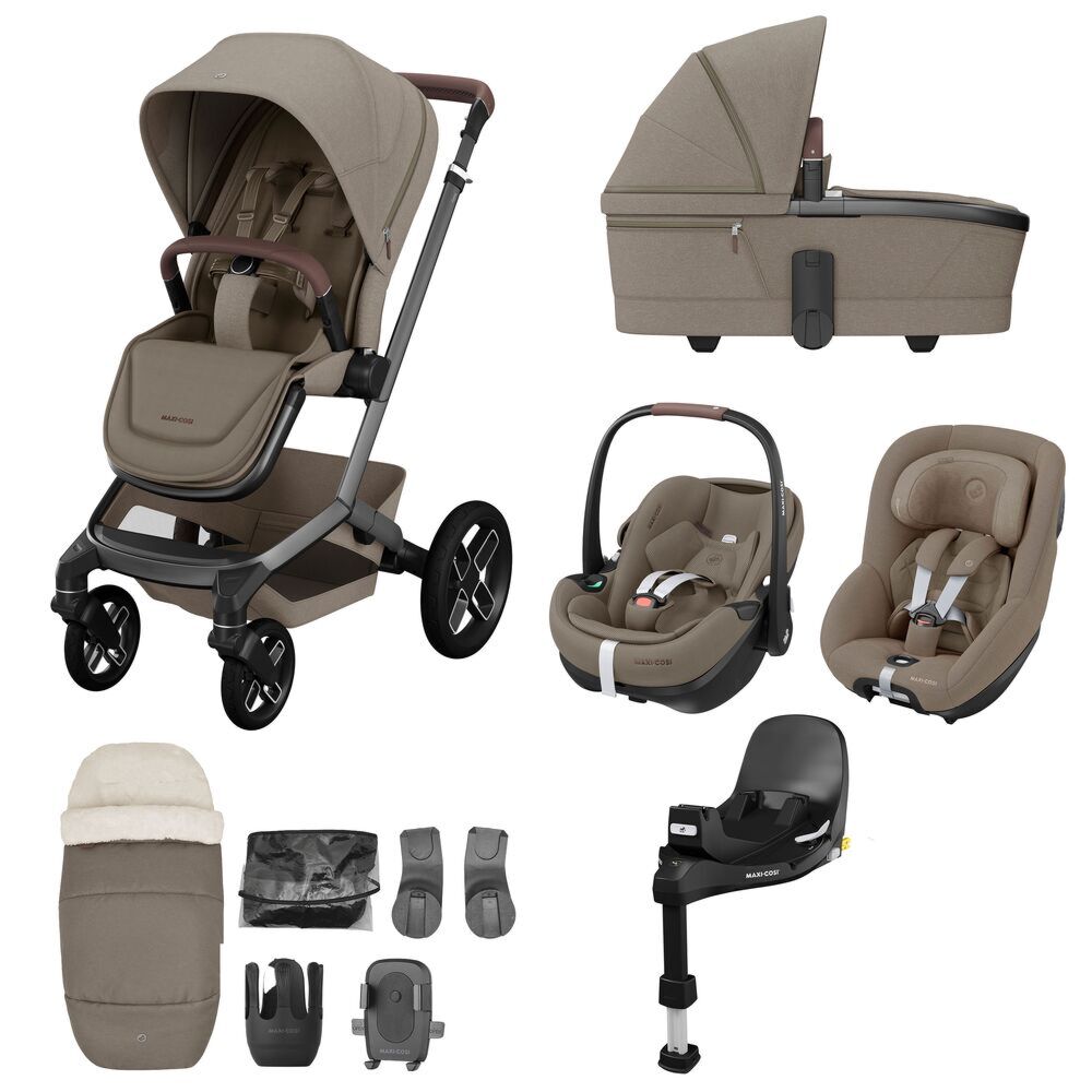 Maxi Cosi Fame 10 Piece bundle Twillic Truffle Black Wheels