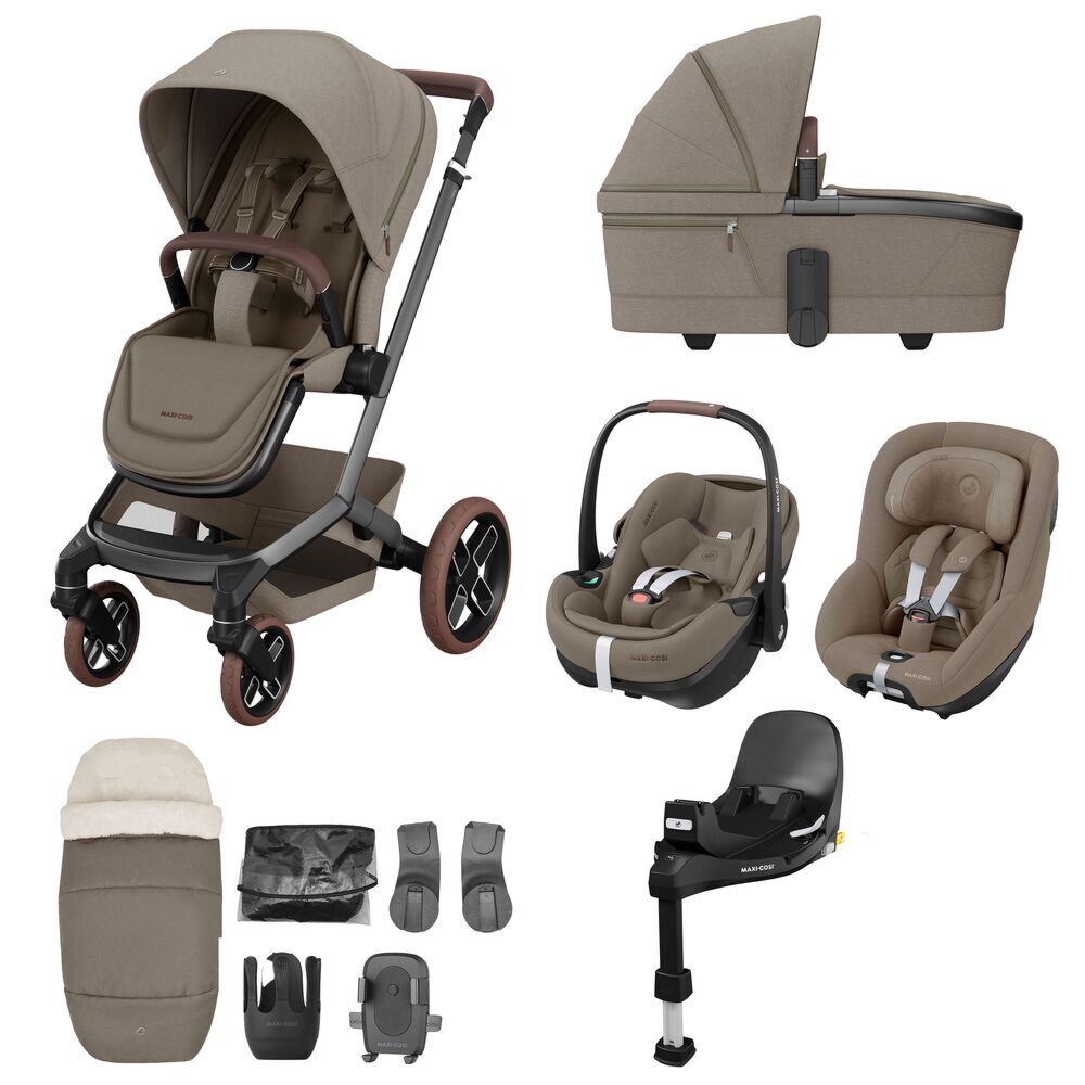 Maxi Cosi Fame 10 piece bundle Twillic Truffle Brown Wheels