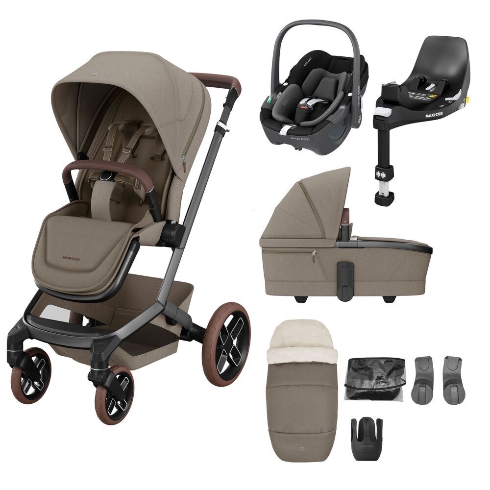 Maxi Cosi Fame 8 piece bundle Twillic Truffle (Brown wheels)