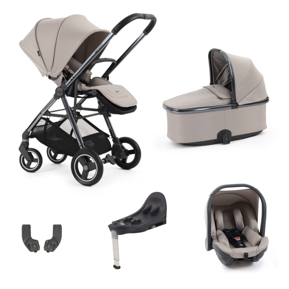 Babystyle Oyster Gravity+ 5 in 1 travel system in Stone with carrycot, capsule car seat and base