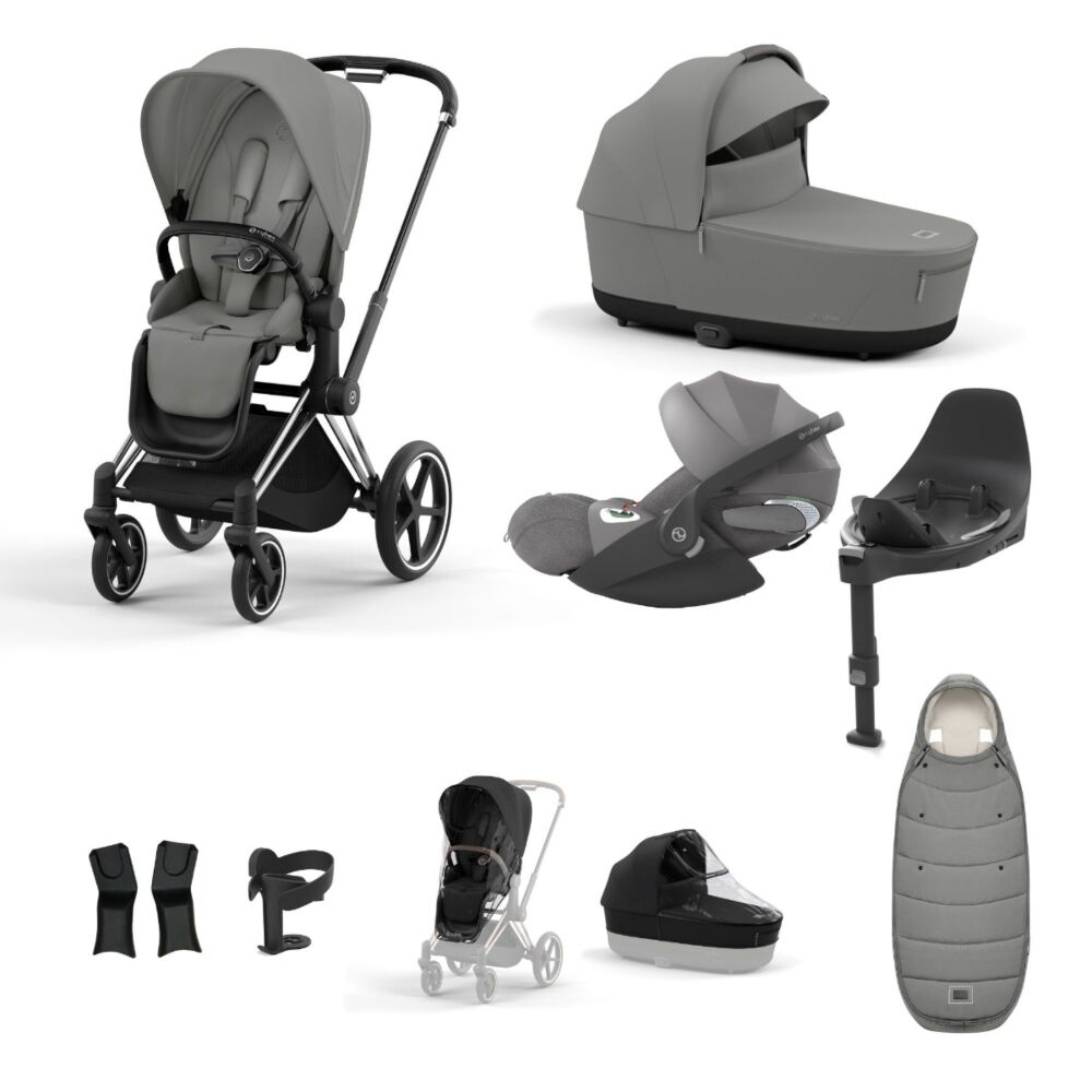 Cybex Priam Bundle Mirage Grey with Chrome Black frame with Mirage Grey car seat