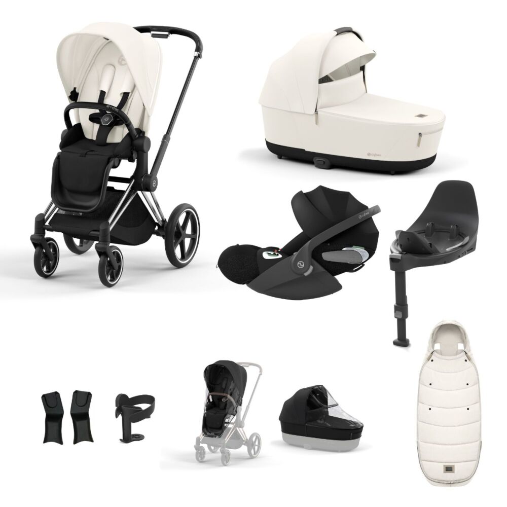 Cybex Priam Bundle Off White with Chrome Black frame with Sepia Black car seat