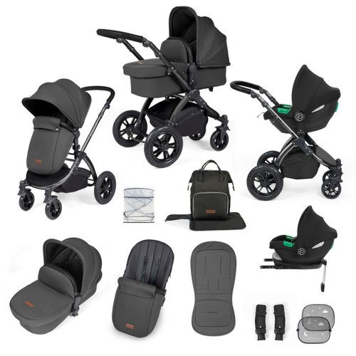 Ickle Bubba Stomp Luxe with Cirrus carseat and base - Black/ Charcoal/Black 