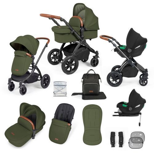 Ickle Bubba Stomp luxe with Cirrus car seat in Black/Woodland/Tan
