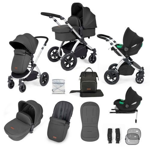 Ickle Bubba Stomp Luxe - Silver/Charcoal grey/Black with Cirrus car seat and base  