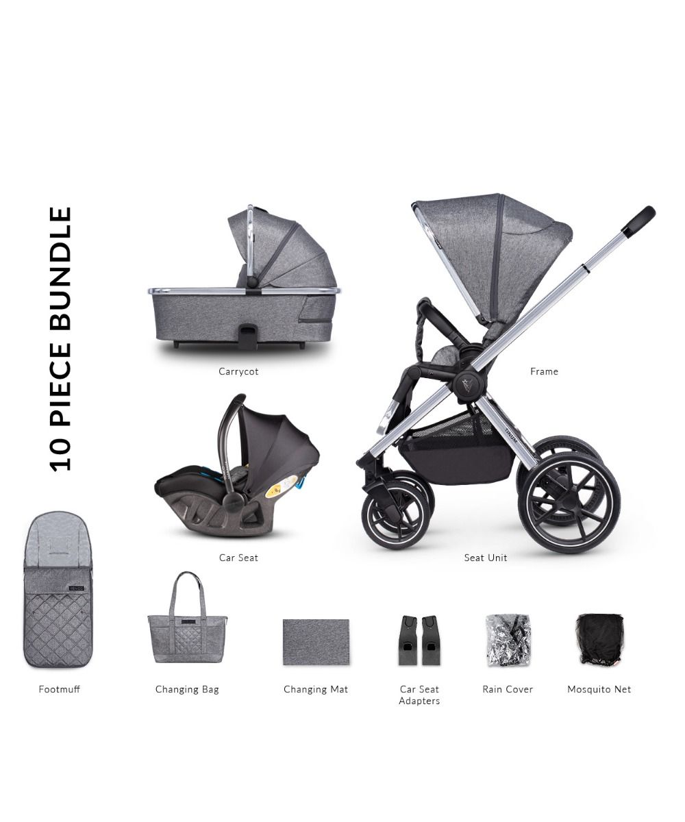 Rock Graphite -  2 in 1 with Ultralite Car Seat Venicci Tinum 2.0 showing the included items