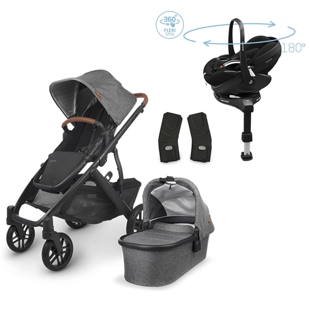 Uppababy Vista V2 in Greyson Grey with Maxi Cosi Pebble 360 Pro and slide out isofix base