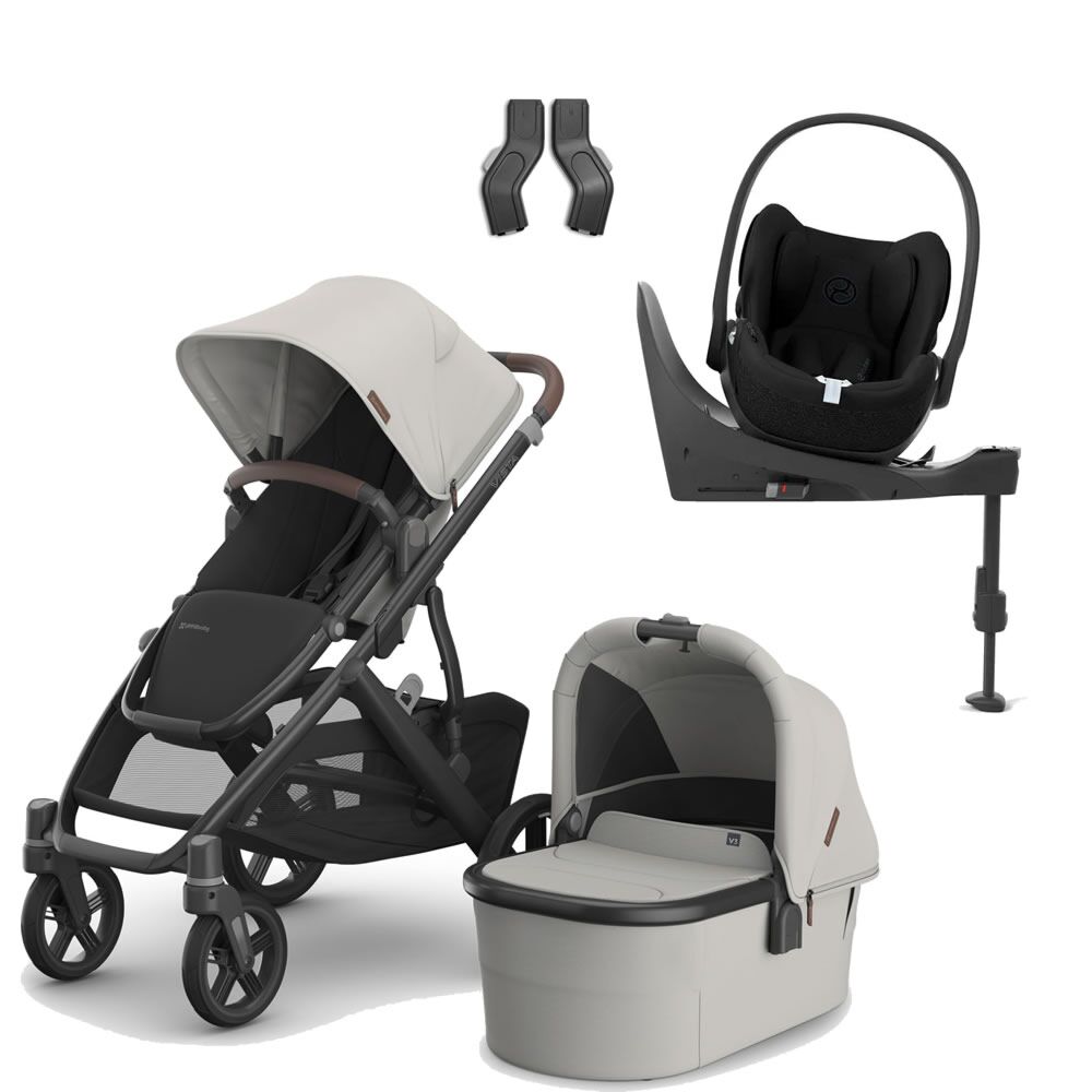 Uppababy Vista V3 shown here in Savanah with Cybex Cloud T car seat and base