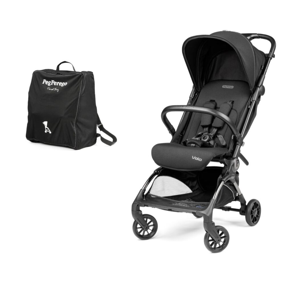 Peg Perego Volo IATA approved travel stroller with bag in True Black