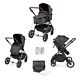 Black/Graphite Grey/Tan - Cosmo 2 in 1 Pushchair Set showing the included items