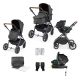 Black/Graphite Grey /Tan - Cosmo All in one i-Size Travel System with Isofix Base showing all included items