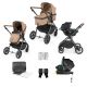 Gun Metal/Desert/Tan - Cosmo All in one i-Size Travel System with Isofix Base showing all included items