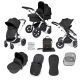 Silver - Stomp Luxe 2 in 1 Premium Pushchair Midnight Black/Black included items