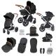 Silver - Stomp Luxe All in One i-Size Travel System Silver/Midnight Black/Tan