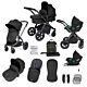Ickle bubba Stomp Luxe - Black midnight black with Cirrus car seat and base